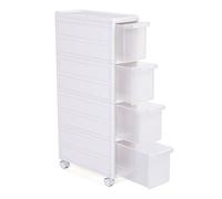 SONGMICS Carrito Estrecho con Ruedas, 4 Niveles Utilizables por Separado | Estantería de Almacenamiento con Cajones, Plástico PP, Blanco, 18 x 46 x 84,5 cm, Colección DENNYS KFR05W