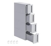 SONGMICS Carrito Estrecho con Ruedas, Estantería con 4 Cajones, 17,3 cm de Ancho, Estante para Baño, Móvil, para Cocina, Plástico PP, Ahorra Espacio, 45,2 x 17,3 x 84 cm, Gris KFR008G02