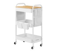 SONGMICS Carro de 3 Niveles con Estante, 2 Contenedores, 6 Bolsillos | Colgantes Extraíbles, Laterales, para Sala de Estar, Estudio, Cocina, Baño, Blanco Nube, Colección PATAYE LRC036W01
