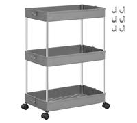 SONGMICS Carro de Almacenamiento de 3 Niveles, Carrito con Ruedas, Carro de Cocina, Ahorro de Espacio, para Baño, Oficina, 23,6 x 42 x 60,6 cm, Gris Paloma KSC009G01