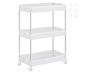 SONGMICS Carro de Almacenamiento de 3 Niveles, Carrito con Ruedas, Carro de Cocina, Ahorro de Espacio, para Baño, Oficina, 23,6 x 42 x 60,6 cm, Blanco Nube KSC009W01