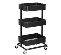 SONGMICS Carro de Almacenamiento de 3 Niveles, Estantería con Ruedas, con Estantes Ajustables en Altura, con 2 Frenos, Montaje Sencillo, para Baño, Cocina, Oficina, Negro BSC60B