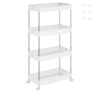 SONGMICS Carrito Auxiliar con Ruedas de 4 Niveles, Carrito Cocina Plástico, Carrito Estrecho de Almacenamiento, Ahorra Espacio, para Baño, Cocina, Oficina, 40 x 22 x 88 cm, Blanco KSC10WT