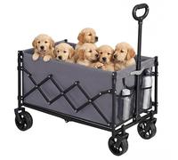 SONGMICS Carro de Mano Plegable, Carreta, Carrito de Jardín, Compacto y Pequeño, con Asa, con 4 Ruedas Reforzadas, 2 Universales, Carga hasta 150 kg, 150 L, Exterior, Gris Pizarra GFW150GD01