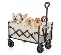 SONGMICS Carro de Mano Plegable, Carreta, Carrito de Jardín, Compacto y Pequeño, con Asa, con 4 Ruedas Reforzadas, 2 Universales, Carga hasta 180 kg, 90 L, Exterior, Beige Arena GFW909LF01