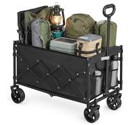 SONGMICS Carro de Mano Plegable, Carreta, Carrito de Jardín, Compacto y Pequeño, con Asa, con 4 Ruedas Reforzadas, 2 Universales, Carga hasta 150 kg, 150 L, Exterior, Negro Tinta GFW150BH01