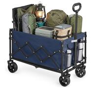 SONGMICS Carro de Mano Plegable, Carreta, Carrito de Jardín, Compacto y Pequeño, con Asa, con 4 Ruedas Reforzadas, 2 Universales, Carga hasta 150 kg, 150 L, Exterior, Azul Noche GFW150QE01