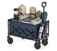 SONGMICS Carro de Mano Plegable, Carreta, Carrito de Jardín, Compacto y Pequeño, con Asa, con 4 Ruedas Reforzadas, 2 Universales, Carga hasta 180 kg, 90 L, Exterior, Azul Noche GFW909QE01