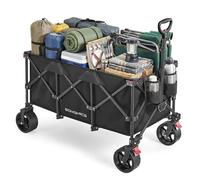 SONGMICS Carro de Mano Plegable con Asa, 4 Ruedas Desmontables, Carro de Jardín para Exterior, Playa, Camping, Carga de 150 kg, 200 L, Negro Tinta GFW200B01