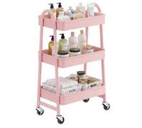 SONGMICS Carro móvil, Carrito de Almacenamiento de 3 Niveles, Marco de Acero, con Mango, 2 Frenos, Montaje fácil, para Dormitorio, lavadero del baño, Rosa Pastel, Colección PATAYE BSC068S101