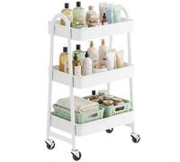 SONGMICS Carro móvil, Carrito de Almacenamiento de 3 Niveles, Marco de Acero, con Mango, 2 Frenos, Montaje fácil, para Dormitorio, lavadero del baño, Blanco BSC068W01