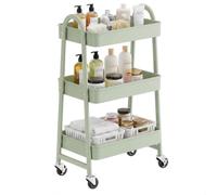 SONGMICS Carro móvil, Carrito de Almacenamiento de 3 Niveles, Marco de Acero, con Mango, 2 Frenos, Montaje fácil, para Dormitorio, lavadero del baño,Verde Oliva, Colección PATAYE BSC068C101