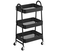 SONGMICS Carro móvil, Carrito de Almacenamiento de 3 Niveles, Marco de Acero, con Mango, 2 Frenos, Montaje fácil, para Dormitorio, lavadero del baño, Negro BSC068B01