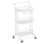 SONGMICS Carro Rodante, Caritro de Almacenamiento de 3 Niveles, con Mango, 2 Organizadores Pequeños, Marco de Acero, Cestas de Plástico, para Dormitorio, Lavadero Baño, Blanco y Transparente BSC067W03