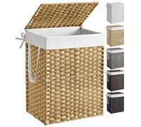 SONGMICS Cesta de Almacenamiento, Cesta de Lavandería de 90 L con Tapa, Plegable, Bolsas de Tela Extraíbles y Asas, para Mantas, Ropa, Salón, Dormitorio, Lavadería, Natural LCB51NL