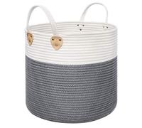 SONGMICS Cesta de Cuerda de Algodón, Soporte de Cesta con Asas, Soporte de Lino 50L, para Vestidos Juguetes Mantas, Sala de Estar y Dormitorio, 40 x 35 cm (Dia. x Alto), Gris y Beige LCB441G01