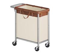 SONGMICS Cesta para la ropa con ruedas, cesta de ropa rodante de 2 piezas, 70 litros (140 l), forro extraíble, marco de acero con asa, 70 x 40 x 80 cm, marrón café y blanco crema URLS004KQ02