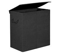 SONGMICS - Cesta para la ropa de 142 L, cesta de 2 compartimentos de tela de lino, separador de ropa con tapa magnética y asas, plegable, bolsa interna extraíble, negro LCB02BK