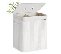 SONGMICS Cesto de la Ropa Sucia con Tapa, 120 L, Bambú, Blanco | Cesta de Lavandería, Plegable, con Bolsa Lavable Extraíble, Asas, Blanco, Colección RONEX LCB014W01