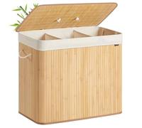 SONGMICS Cesto de la Ropa Sucia con Tapa, 3 compartimentos, 170 L, Cesta de Lavandería de Bambú, Plegable, con Bolsa Lavable Extraíble, Asas, para Lavandería, Dormitorio, Natural LCB013Y01