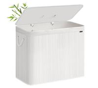 SONGMICS Cesto de la Ropa Sucia con Tapa, 3 compartimentos, 170 L, Cesta de Lavandería de Bambú, Plegable, con Bolsa Lavable Extraíble, Asas, para Lavandería, Dormitorio, Blanco LCB013W01