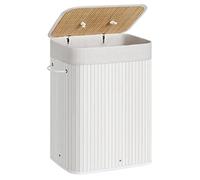 SONGMICS Cesto de la Ropa Sucia con Tapa, 72 L, Cesta de Lavandería de Bambú, Plegable, con Bolsa Lavable Extraíble, Asas, para Lavandería, Dormitorio, Blanco LCB010W01
