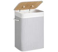 SONGMICS Cesto de la Ropa Sucia con Tapa, 72 L, Cesta de Lavandería de Bambú, Plegable, con Bolsa Lavable Extraíble, Asas, para Lavandería, Dormitorio, Gris LCB010G01