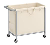 SONGMICS Cesto de lavandería con ruedas, cesto de ropa enrollable, 180 l, forro extraíble, marco de acero con asas, 31,5 x 15,4 x 31,9 pulgadas, blanco crema URLS011W01