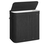 SONGMICS Cesto de lavandería con tapa, cesta de bambú para lavandería, extraíble, lavable a máquina, con asas, 39.6 galones, para lavandería, dormitorio, baño, tinta negra ULCB062B01