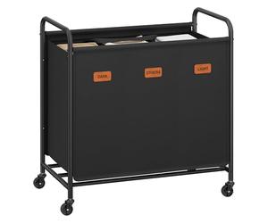 SONGMICS Cesto de Ropa con Ruedas, Cesta de Ropa 3 Compartimentos, 170 L, Carro de Ropa Móvil, 5 Etiquetas, para Lavadero, Dormitorio, Baño, Negro Tinta RLS330B01