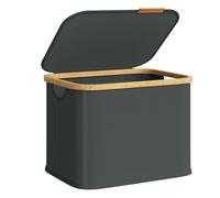 SONGMICS Cesto de Ropa con Tapa, Plegable, 40 L, 42 x 32 x 30 cm | Recogedor de Colada Compacto, Tejido de Oxford, Marco de Bambú, Gris Pizarra y Bambú Claro, Colección ROXANNE LCB516GN01
