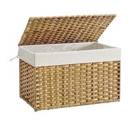 SONGMICS Cesto de Ropa Sucia, Cesta de Ratán Sintético 105 L con Tapa y Asas, Mimbre, Plegable, Forros Extraíbles, para Mantas, Ropa, Dormitorio, Baño, Lavandería, Amarillo Ganso RST066N01