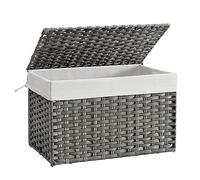 SONGMICS Cesto de Ropa Sucia, Cesta de Ratán Sintético 105 L con Tapa y Asas, Mimbre, Plegable, Forros Extraíbles, para Mantas, Ropa, Dormitorio, Baño, Lavandería, Gris Paloma RST066G01