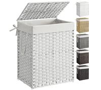 SONGMICS Cesto de Ropa Sucia, Cesta de Ratán Sintético 90 L con Tapa y Asas, Mimbre, Plegable, Forros Extraíbles, para Mantas, Ropa, Dormitorio, Baño, Lavandería, Blanco Nube LCB51WT