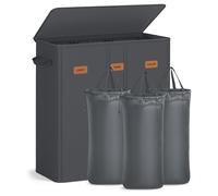 SONGMICS Cesto de Ropa Sucia con 3 Compartimentos, 160 L, Tapa, 5 Etiquetas, Bolsa Interior Extraíble y Lavable, Lavadero, Gris Oscuro RLH013G01