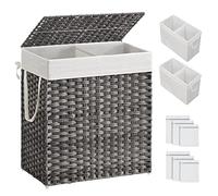 SONGMICS Cesto de Ropa Sucia con Tapa, Cesta Ropa Sucia 110 L, 2 Compartimentos, Bolsa Extraíble con Asas, Tejido a Mano, para Dormitorio, Baño, Lavandería, 33 x 57 x 60 cm, Gris LCB252G01