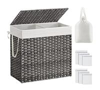 SONGMICS Cesto de Ropa Sucia con Tapa, Cesta Ropa Sucia 130 L, 2 Compartimentos, Bolsa Extraíble con Asas, Tejido a Mano, para Dormitorio, Baño, Lavandería, 33 x 66 x 60 cm, Gris LCB253G01