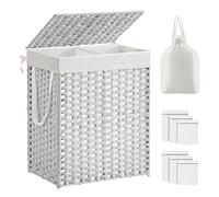 SONGMICS Cesto de Ropa Sucia con Tapa, Cesta Ropa Sucia 90 L, 2 Compartimentos, Bolsa Extraíble con Asas, Tejido a Mano, para Dormitorio, Baño, Lavandería, 33 x 46 x 60 cm, Blanco LCB251W01V1
