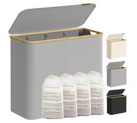 SONGMICS Cesto de Ropa Sucia con Tapa, Gran Cesta Colada de 4 Secciones, 200 L, Forro de Malla Extraíble, Tejido Oxford, Asas Bambú, Plegable, 78 x 38,5 x 70,5 cm, Gris Paloma LCB514GD01
