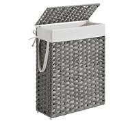SONGMICS Cesto de Ropa Sucia Delagado, Cesta de Ratán Sintético 55 L con Tapa y Asas, Mimbre, Plegable, Forros Extraíbles, para Mantas, Ropa, Dormitorio, Baño, Lavandería, Gris Paloma LCB164G01
