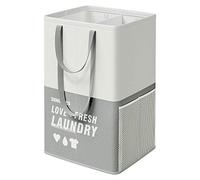 SONGMICS Cesto Grande para Ropa Sucia, 90 L, Bolsa de la Ropa con 2 Compartimentos, Se Pone de Pie, Plegable, Doble Asa, para Lavandería, Dormitorio, Baño, Gris Claro LCB209G11