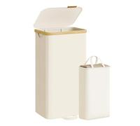 SONGMICS Cesto para la Colada con Tapa, 100 L, 1 Bolsa Extraíble | Cesta para Ropa Sucia, Marco de Bambú, Lavandería Dormitorio, Blanco Crema y Bambú Claro, Colección ROXANNE LCB531WD01