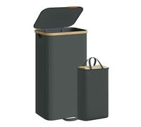SONGMICS Cesto para la Colada con Tapa, Cesta para Ropa Sucia, Bolsa Interior Extraíble, Marco de Bambú, Lavandería Dormitorio, 100 L, Gris Pizarra LCB531GN01