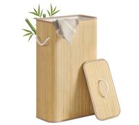 SONGMICS Cesto para la Ropa Sucia con Tapa, 60 L, Bambú, Rectangular, con Asas, Plegable, Forro Extraíble Lavable a Máquina, Natural LCB076YZ01