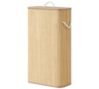 SONGMICS Cesto para Ropa con Tapa, 60 L, Recogedor de Ropa de Bambú, rectangular, Caja para Ropa con Asas, Plegable, Bolsa de Ropa Extraíble y Lavable a Máquina, Natural Natural