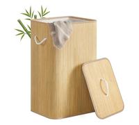 SONGMICS Cesto para Ropa con Tapa, 90 L, de Bambú | Caja para Ropa con Asas, Rectangular, Plegable, Bolsa Extraíble y Lavable a Máquina, Natural, Colección RONEX LCB077YZ01
