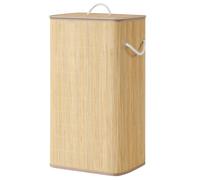 SONGMICS Cesto para Ropa con Tapa, 90 L, Recogedor de Ropa de Bambú, Rectangular, Caja para Ropa con Asas, Plegable, Bolsa de Ropa Extraíble y Lavable a Máquina, Natural Natural