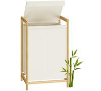 SONGMICS Cesto para Ropa Sucia, 100 L, 2 Compartimentos, Marco de Bambú | Tapa Reforzada y Extraíble, Bolsa Interior Desmontable, Blanco Crema y Bambú Claro, Colección ROCKI RLH102WD01