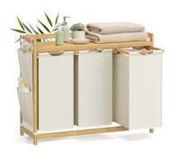 Cesto para Ropa Sucia 3 x 50 L 94 x 33 x 78 cm Blanco Crema