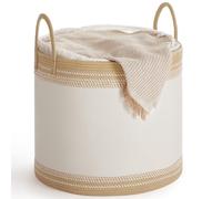 SONGMICS Cesto para Ropa Sucia, Cesta Ropa Sucia 90 L, Cesto Almacenaje con Tapa, Cuerda de Algodón, con Asa, Cordón, para Ropa, Mantas, Salón, Dormitorio, 50 x 50 x 46 cm, Marrón Camello RLH090K01